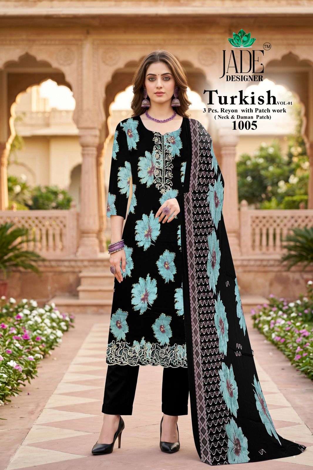 Jade Turkish Vol 1 Rayon Foil Print Dress Material - Amrah Wholesale