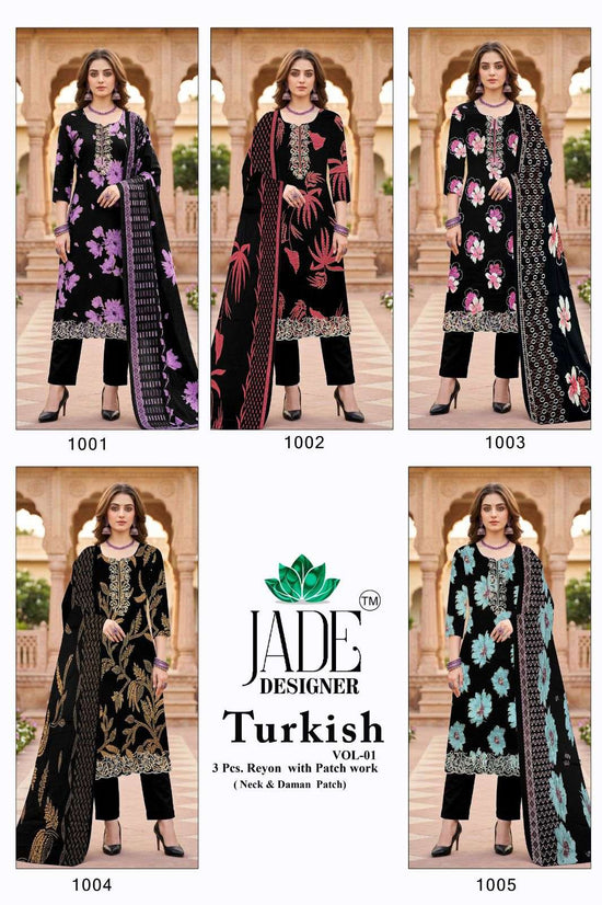 Jade Turkish Vol 1 Rayon Foil Print Dress Material - Amrah Wholesale