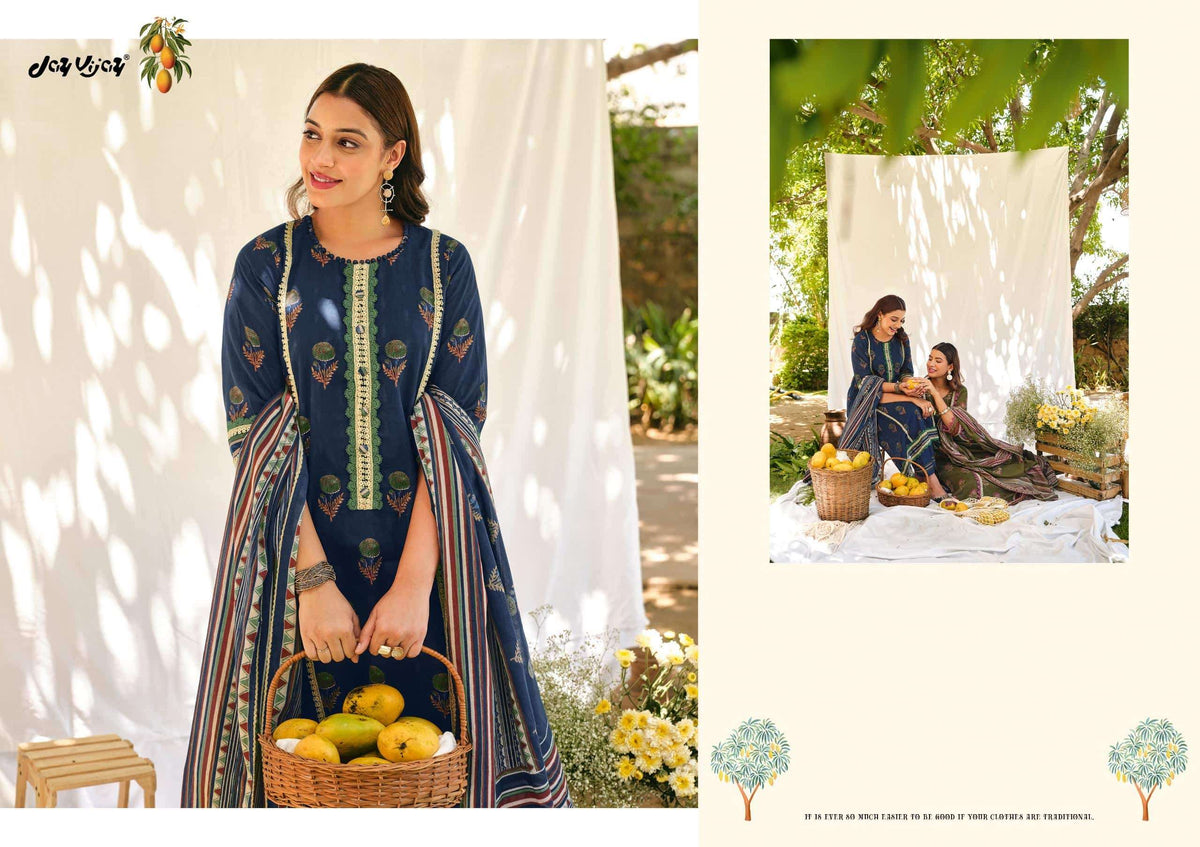Jay Vijay Aam Bagh Premium Cotton Hand Block Print Dress Material