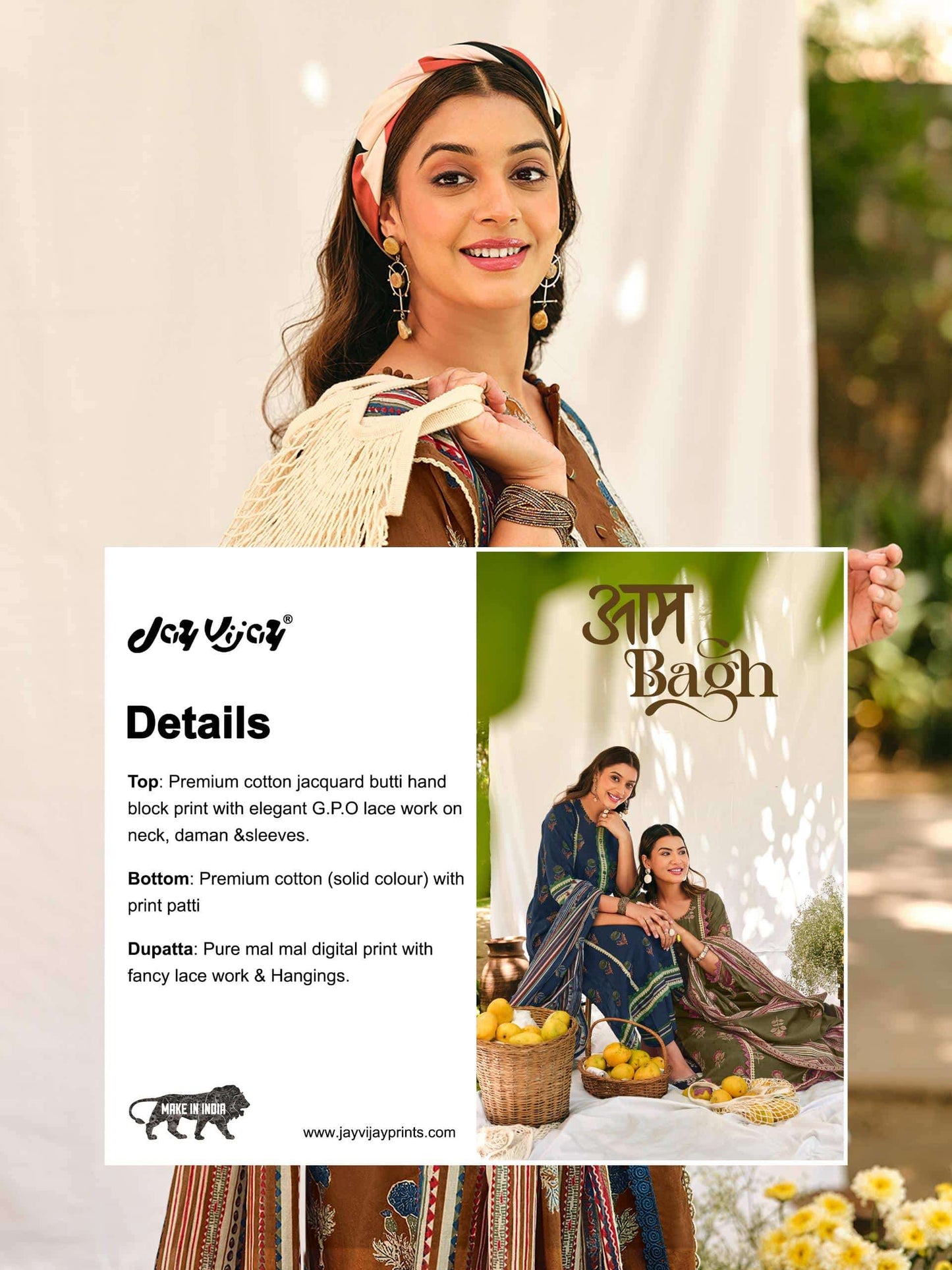 Jay Vijay Aam Bagh Premium Cotton Hand Block Print Dress Material