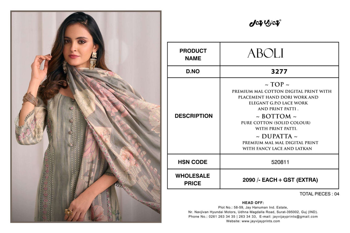 Jay Vijay Aboli 3277 Dress Material Wholesale Catalogue - Amrah Wholesale