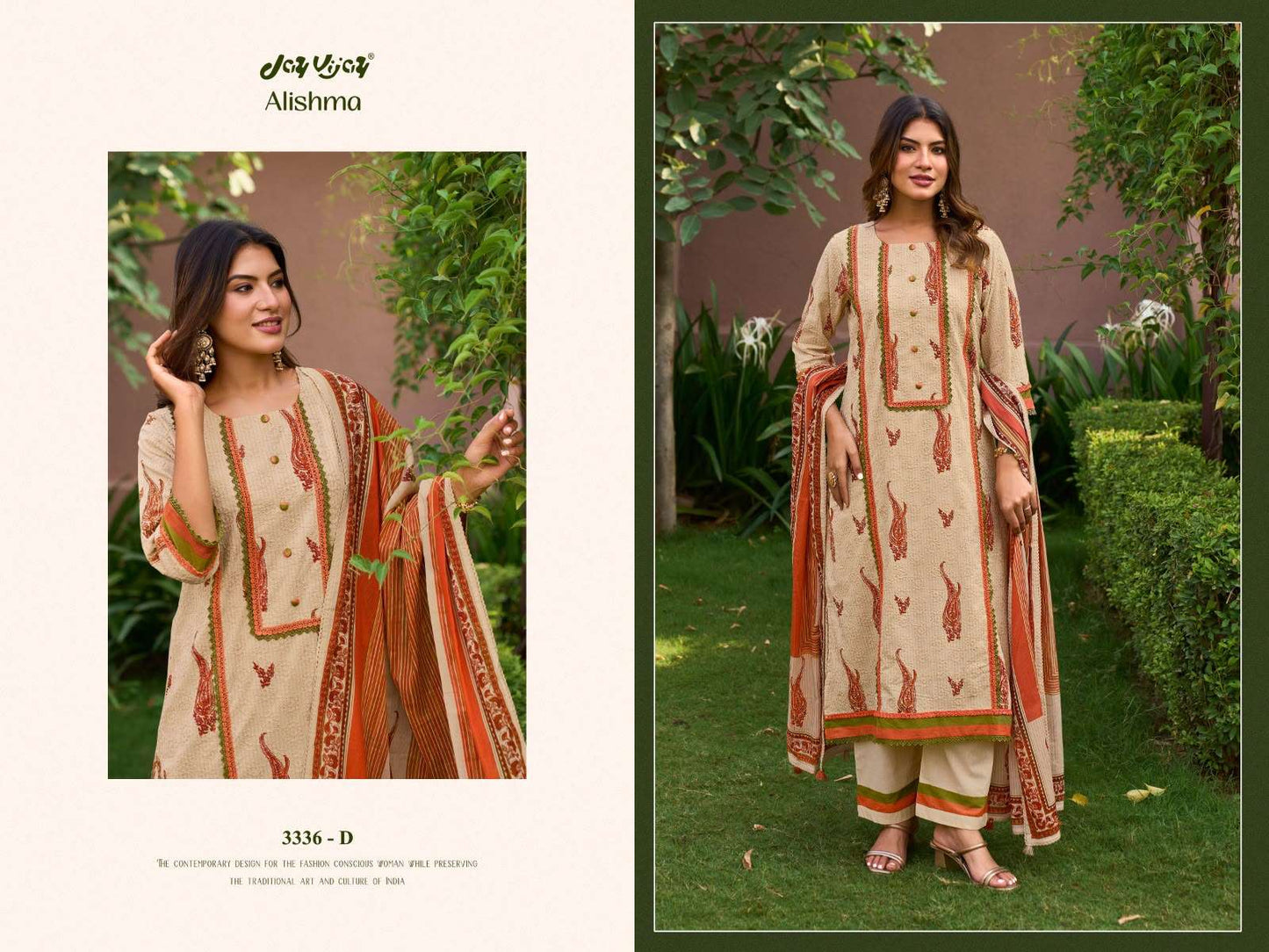 Jay Vijay Alishma 3336 Premium Cotton Embroidered Dress Material