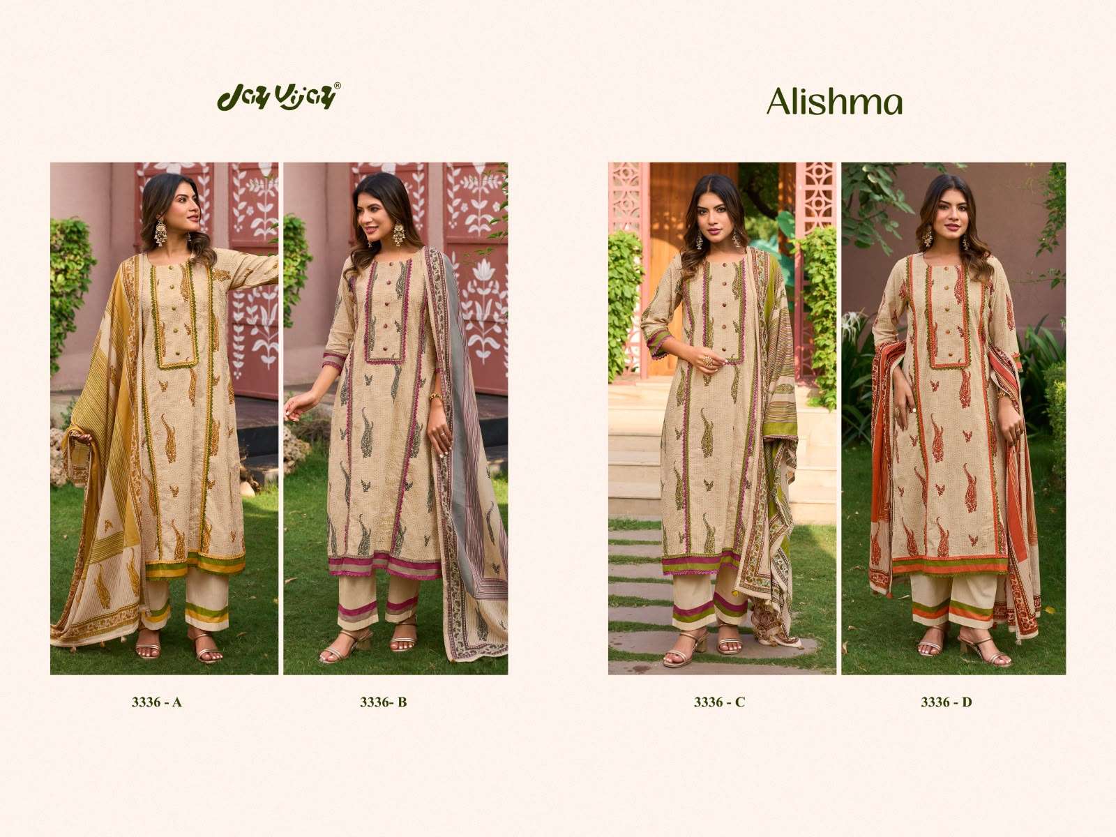 Jay Vijay Alishma 3336 Premium Cotton Embroidered Dress Material