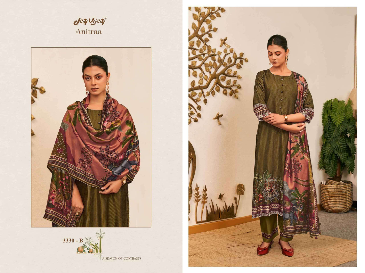 Jay Vijay Anitraa 3330 Bemberg Tussar Silk Dress Material