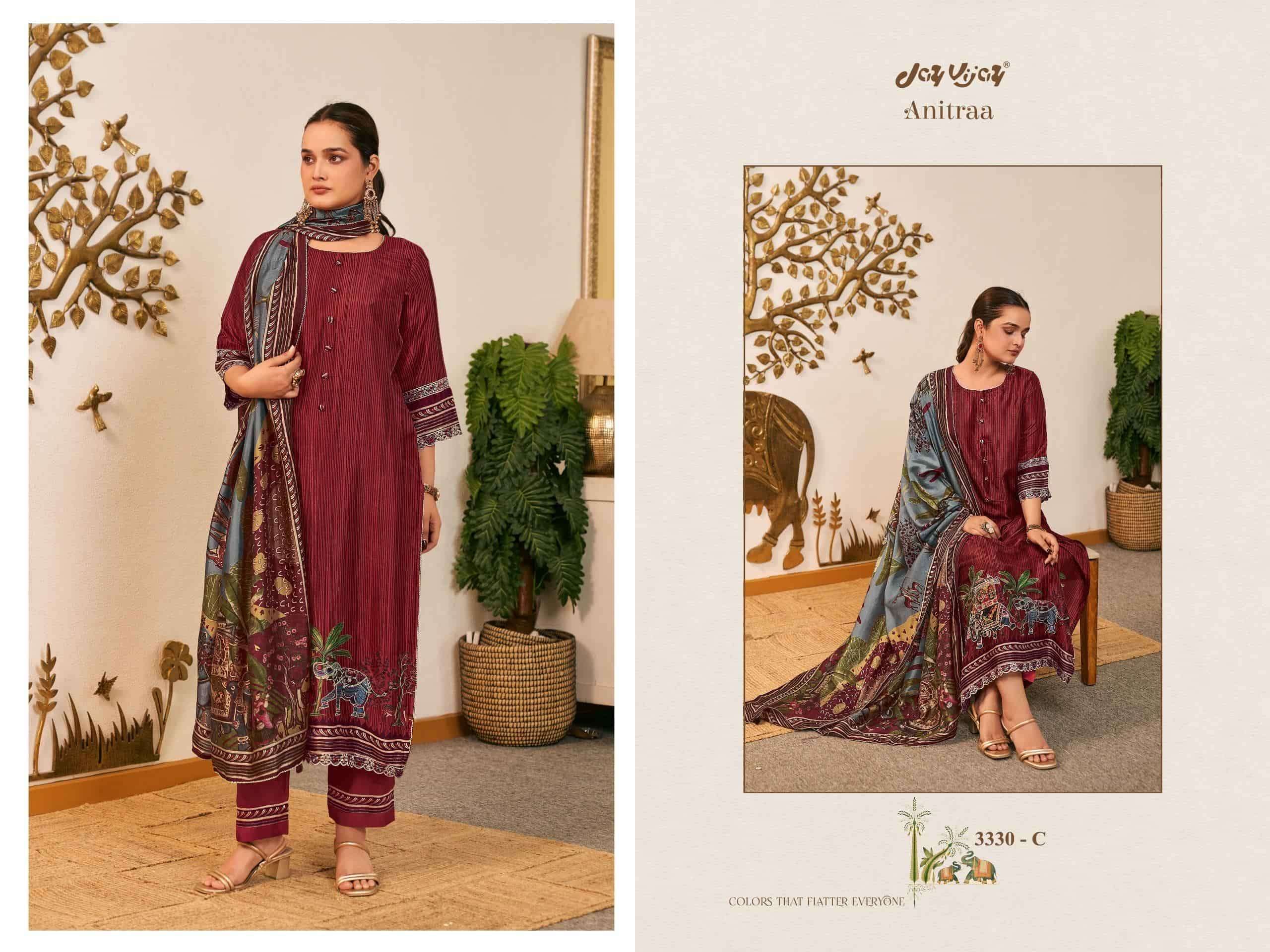 Jay Vijay Anitraa 3330 Bemberg Tussar Silk Dress Material
