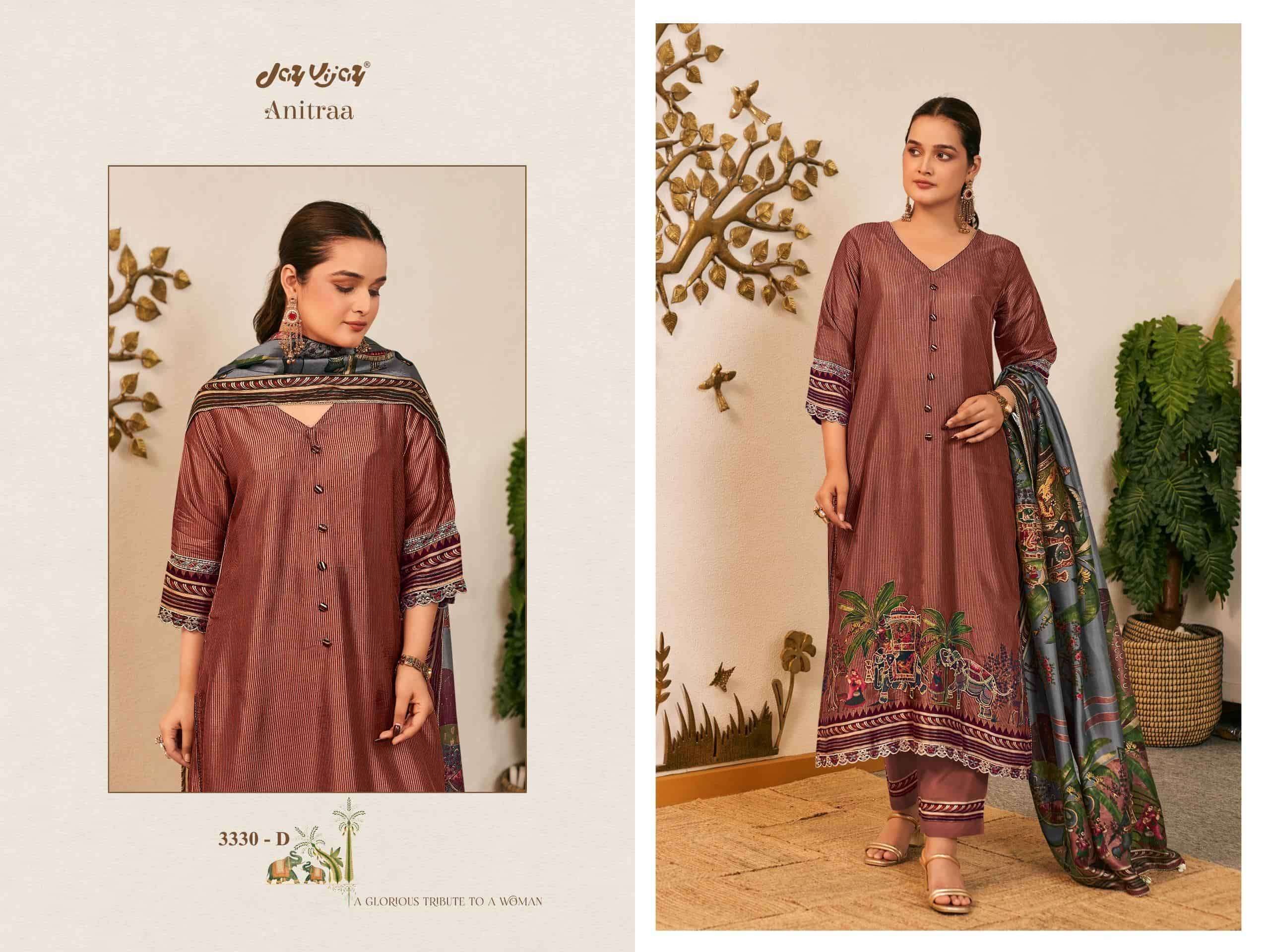 Jay Vijay Anitraa 3330 Bemberg Tussar Silk Dress Material