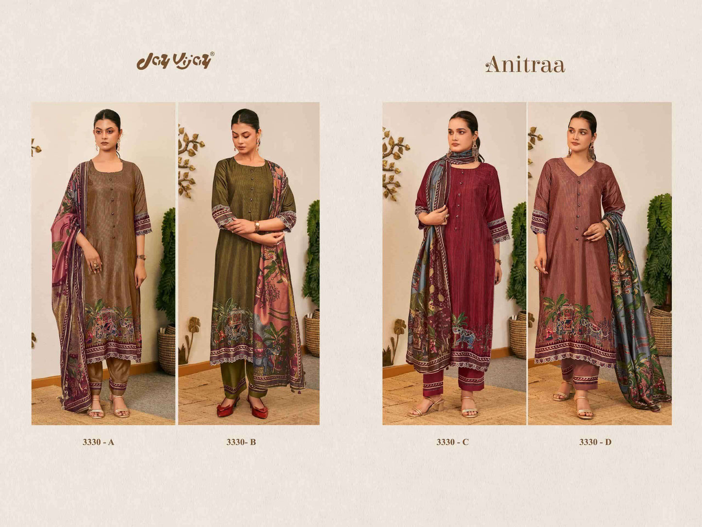 Jay Vijay Anitraa 3330 Bemberg Tussar Silk Dress Material