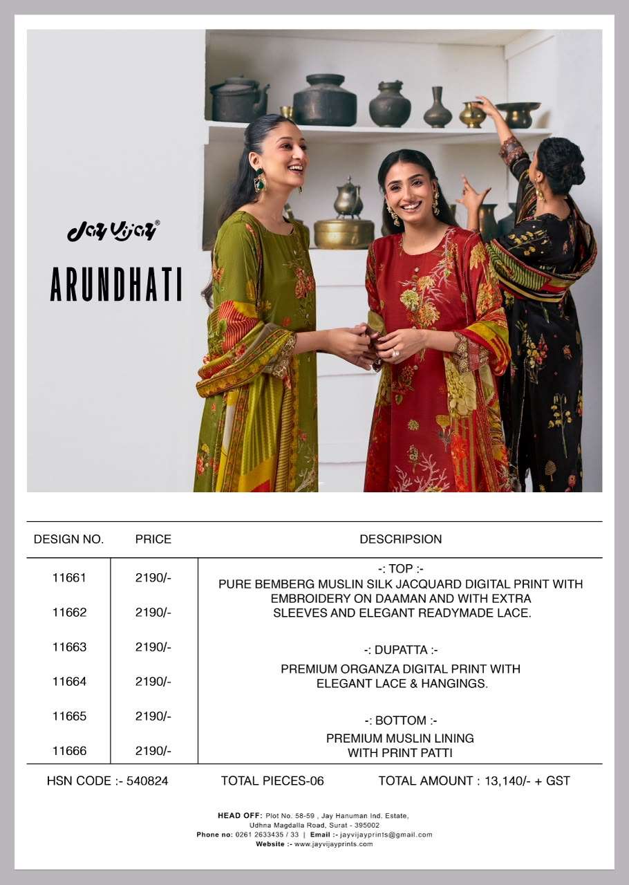 Jay Vijay Arundhati Pure Bemberg Silk Digital Print Embroidered Unstitched Suit