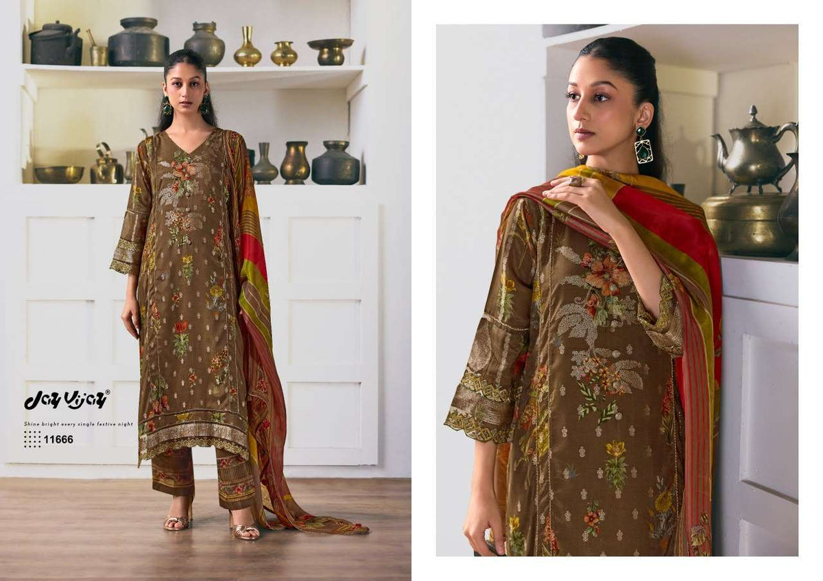 Jay Vijay Arundhati Pure Bemberg Silk Digital Print Embroidered Unstitched Suit