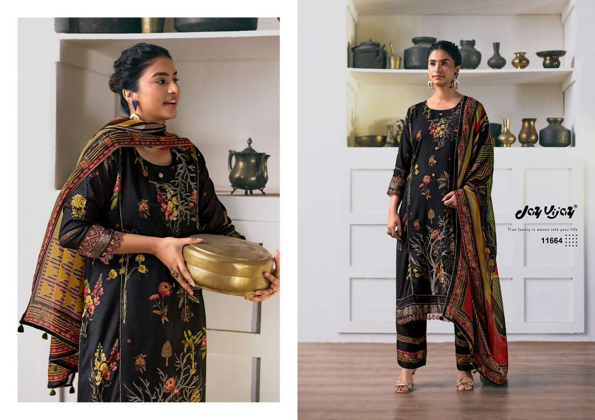 Jay Vijay Arundhati Pure Bemberg Silk Digital Print Embroidered Unstitched Suit