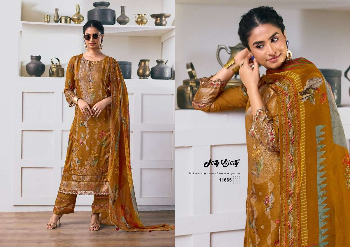 Jay Vijay Arundhati Pure Bemberg Silk Digital Print Embroidered Unstitched Suit