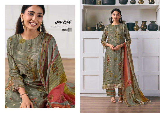Jay Vijay Arundhati Pure Bemberg Silk Digital Print Embroidered Unstitched Suit
