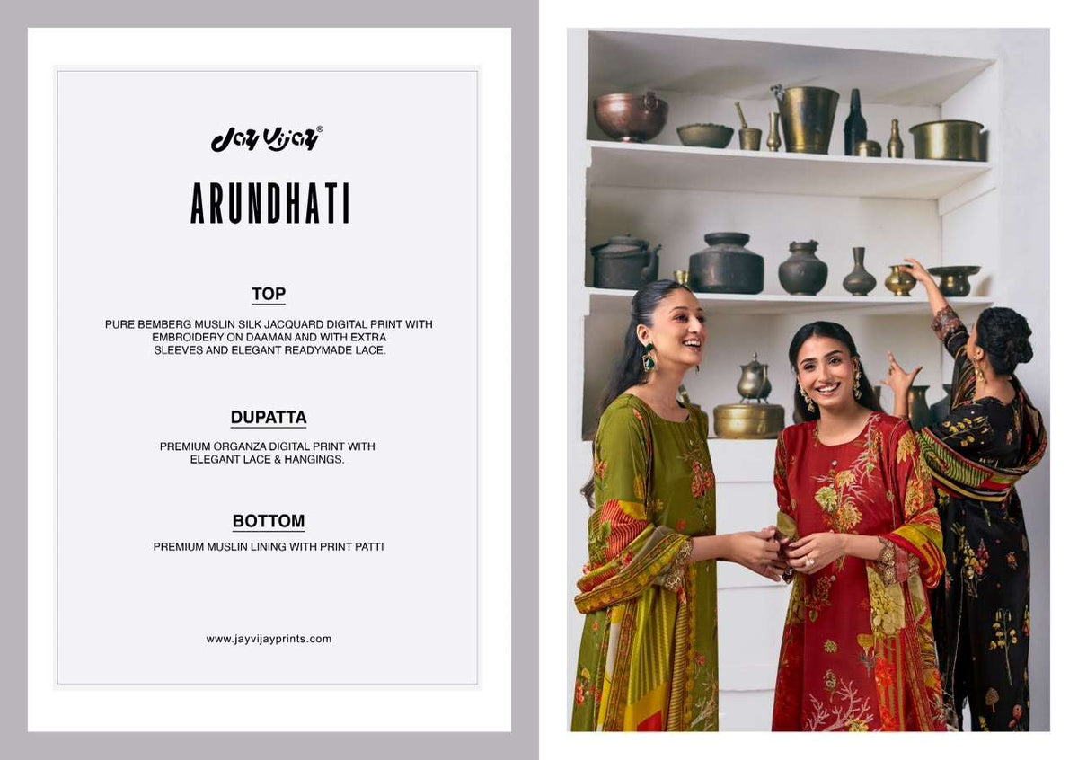 Jay Vijay Arundhati Pure Bemberg Silk Digital Print Embroidered Unstitched Suit