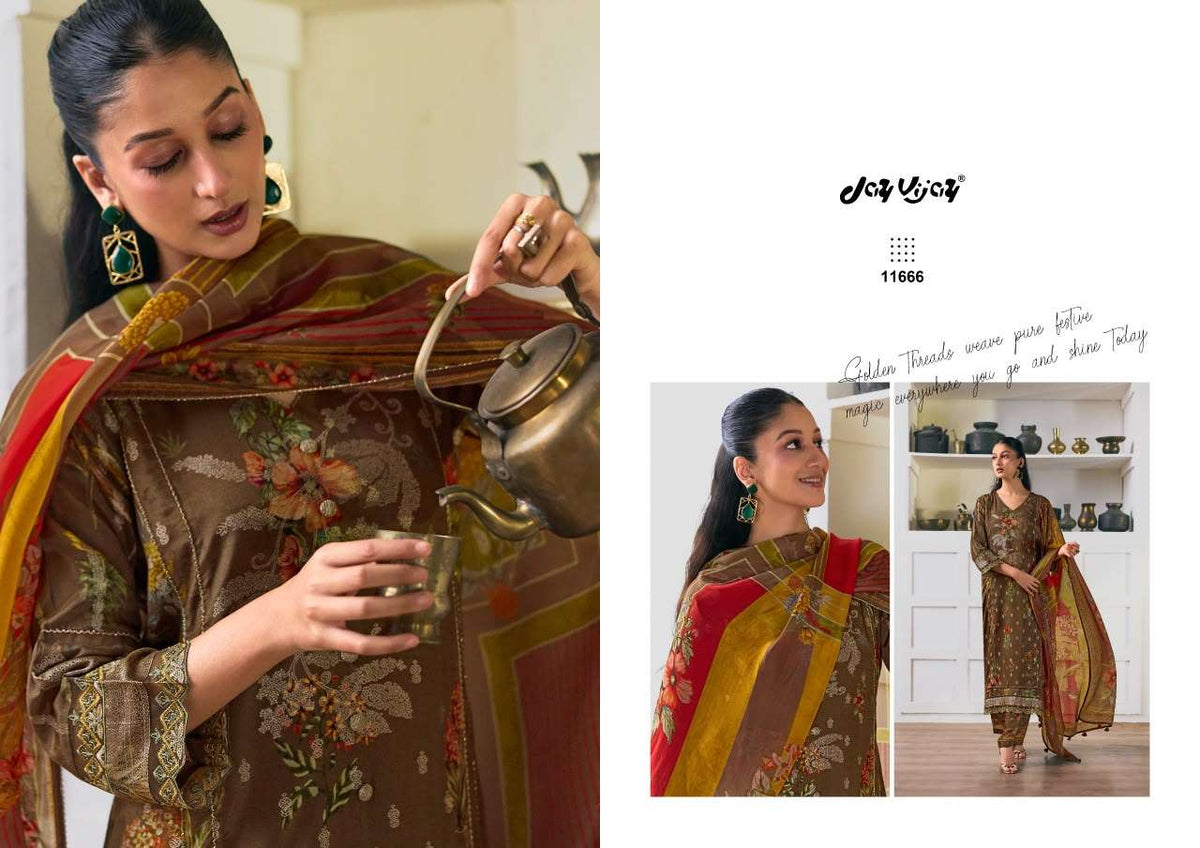 Jay Vijay Arundhati Pure Bemberg Silk Digital Print Embroidered Unstitched Suit