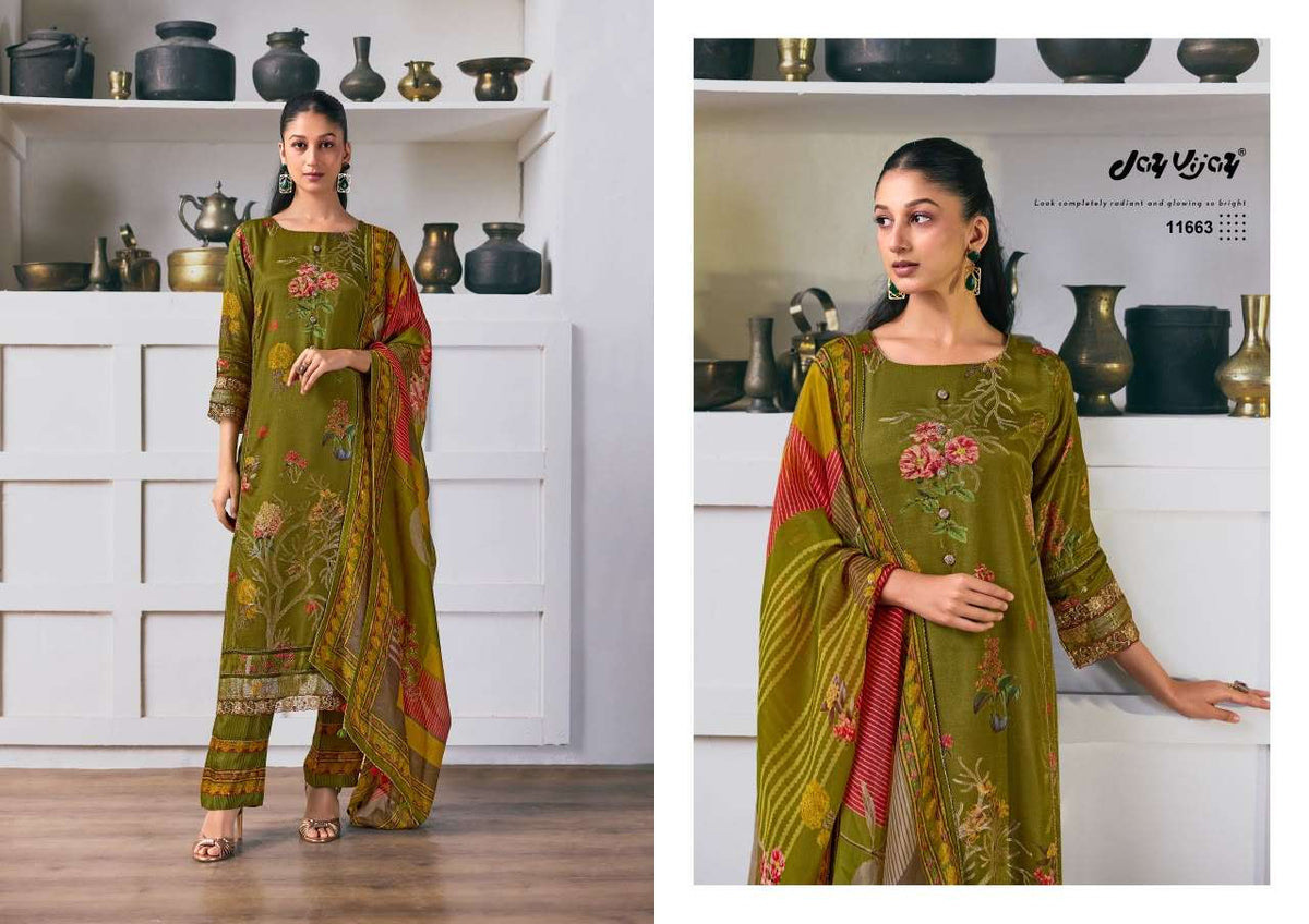 Jay Vijay Arundhati Pure Bemberg Silk Digital Print Embroidered Unstitched Suit