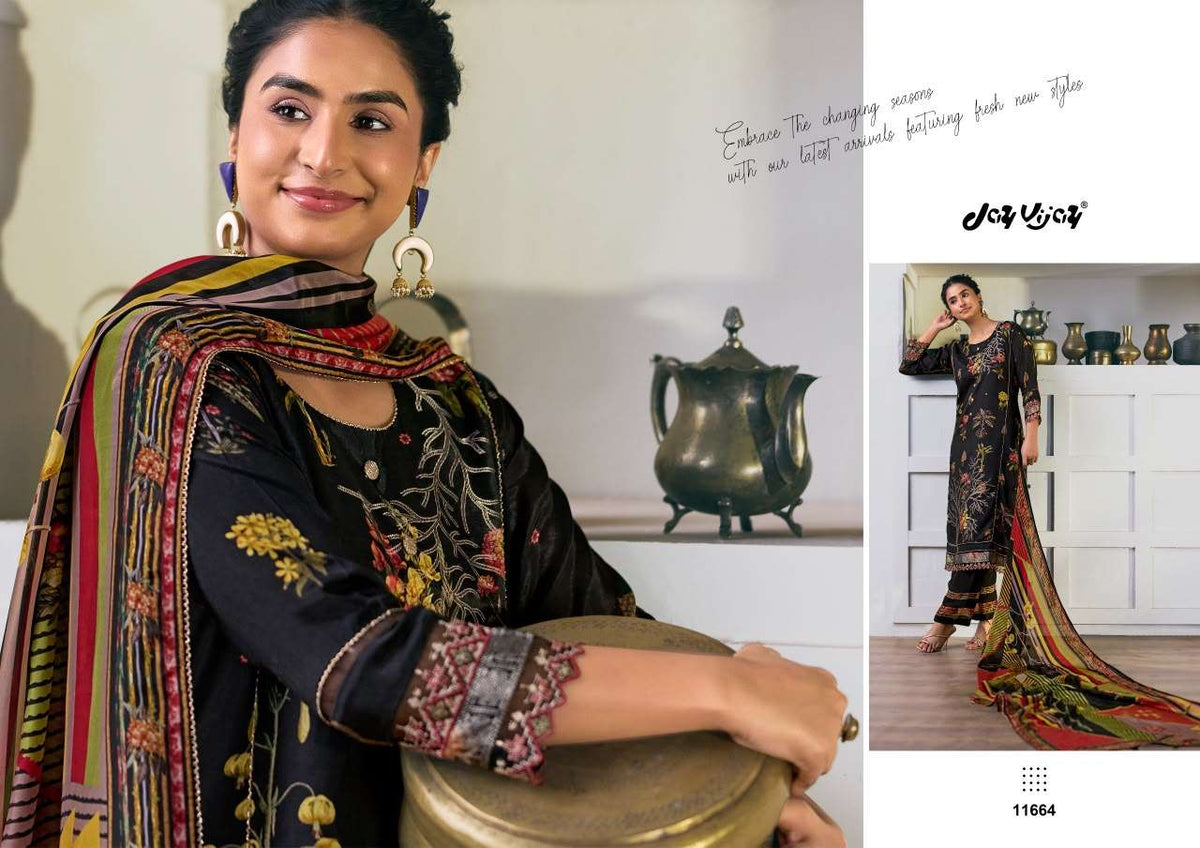 Jay Vijay Arundhati Pure Bemberg Silk Digital Print Embroidered Unstitched Suit