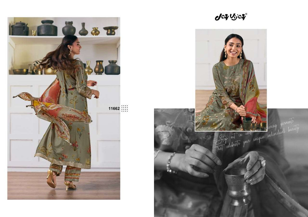 Jay Vijay Arundhati Pure Bemberg Silk Digital Print Embroidered Unstitched Suit