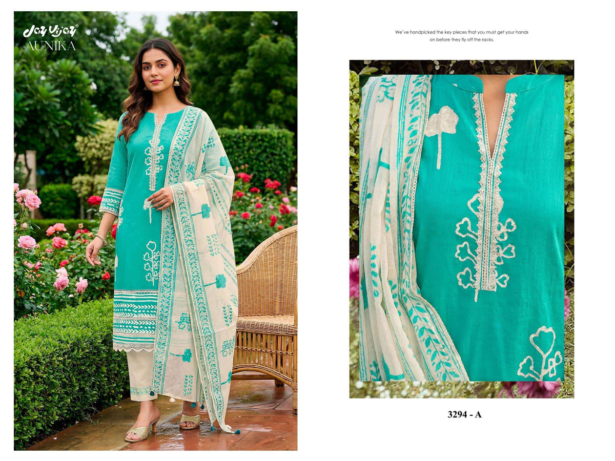 Jay Vijay Aunika 3294 Cotton Hand Block Printed Dress Material - Amrah Wholesale