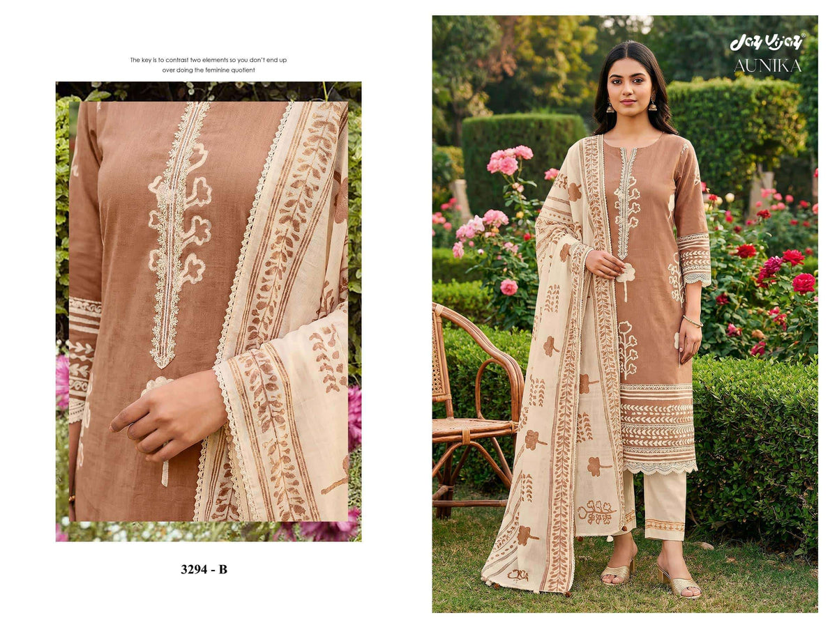 Jay Vijay Aunika 3294 Cotton Hand Block Printed Dress Material - Amrah Wholesale