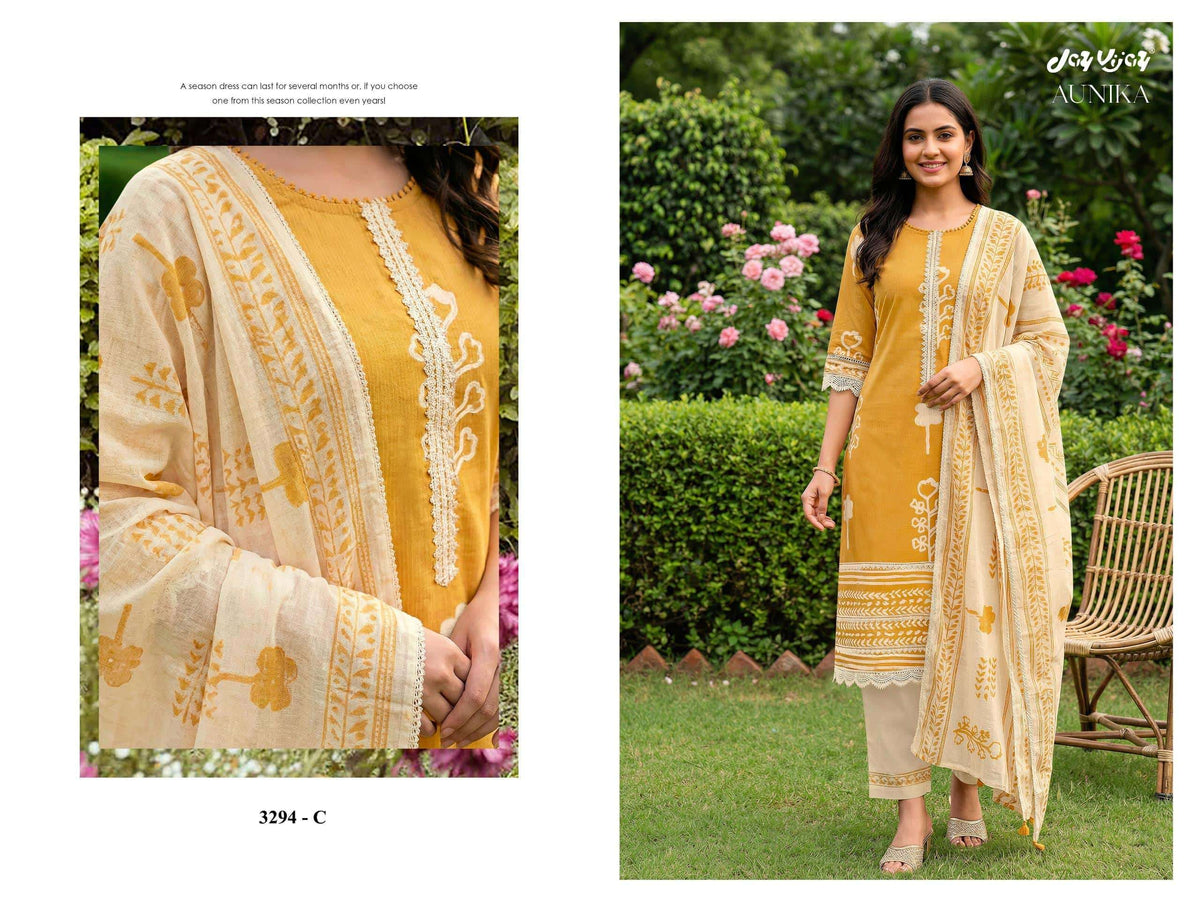Jay Vijay Aunika 3294 Cotton Hand Block Printed Dress Material - Amrah Wholesale
