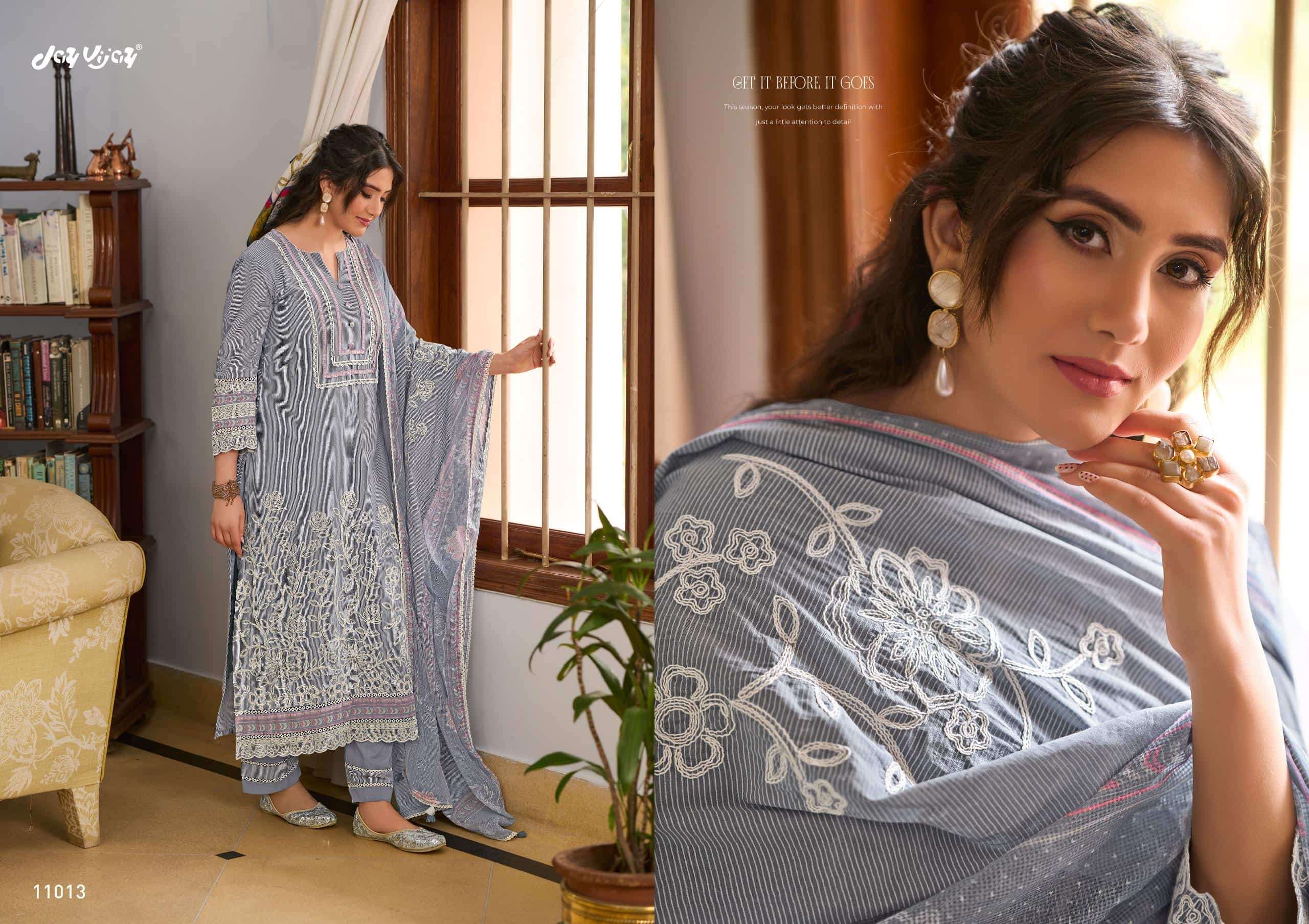 Jay Vijay Basera Mal Mal Cotton Embroidered Dress Material