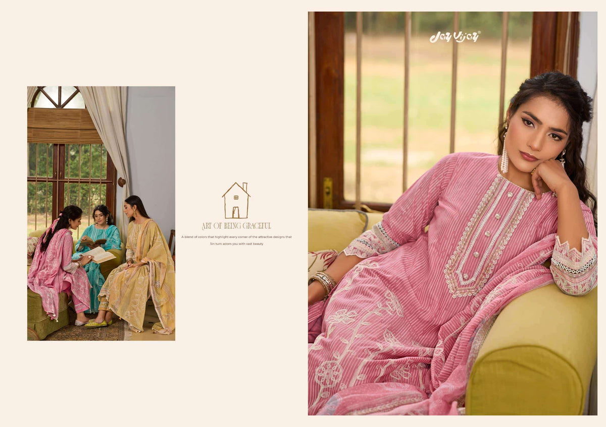 Jay Vijay Basera Mal Mal Cotton Embroidered Dress Material