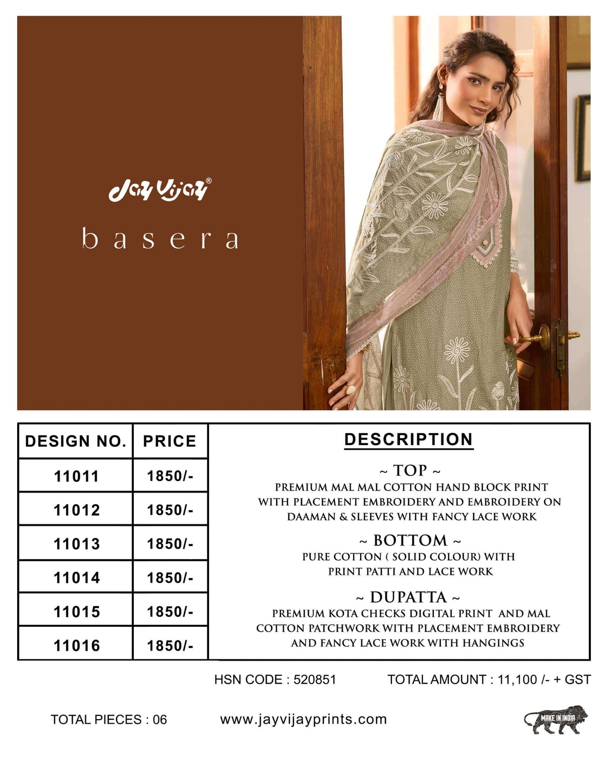 Jay Vijay Basera Mal Mal Cotton Embroidered Dress Material