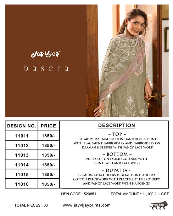 Jay Vijay Basera Mal Mal Cotton Embroidered Dress Material
