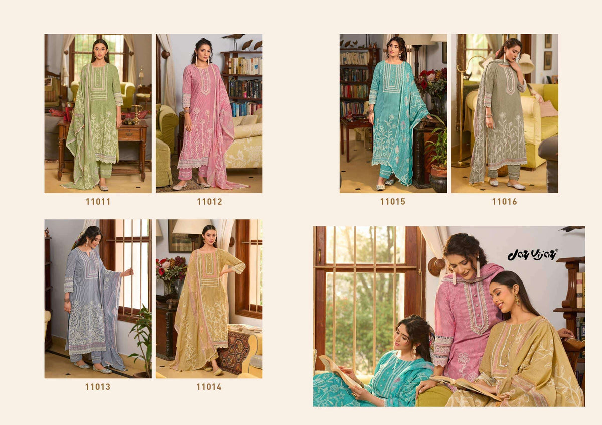 Jay Vijay Basera Mal Mal Cotton Embroidered Dress Material