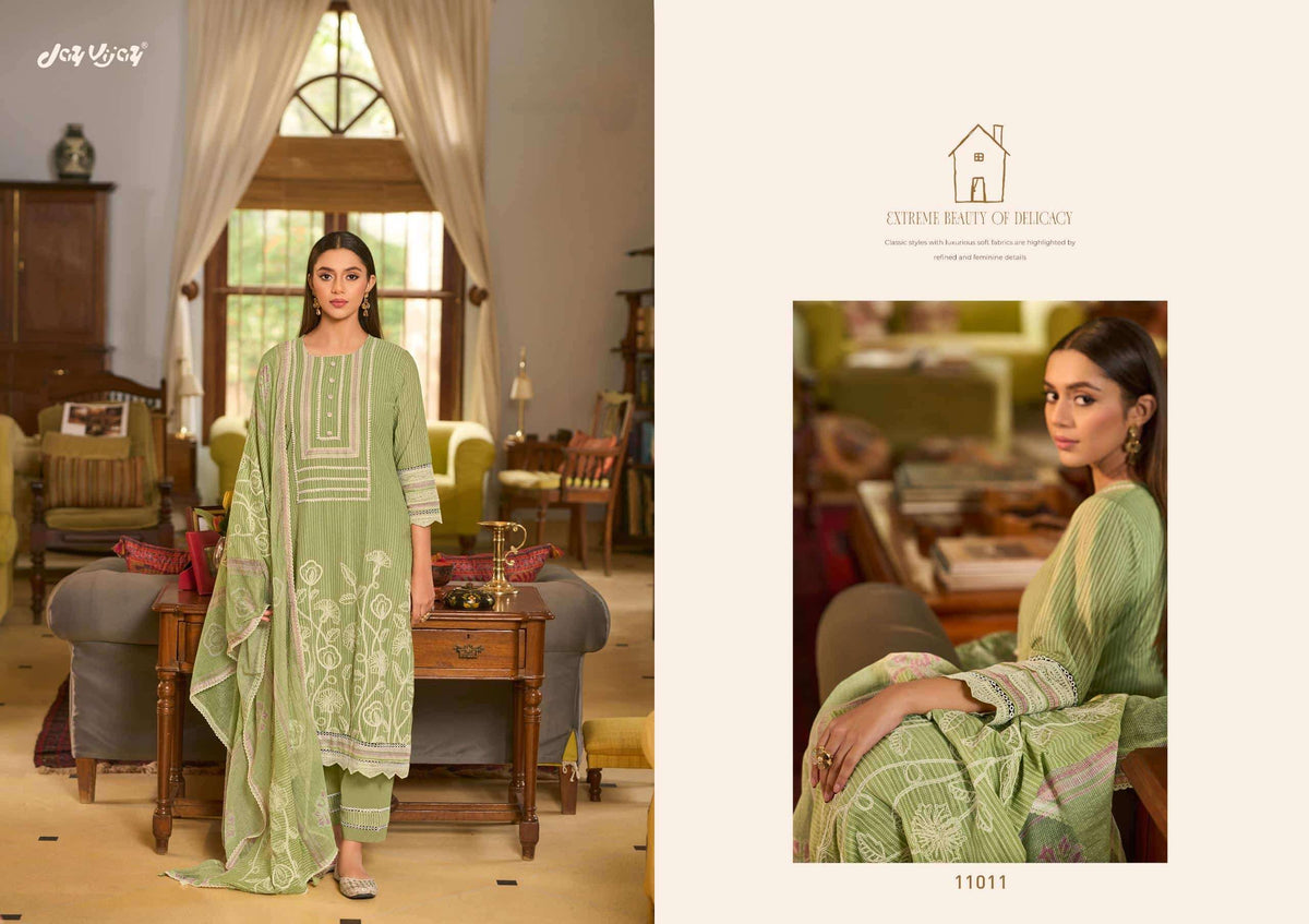 Jay Vijay Basera Mal Mal Cotton Embroidered Dress Material