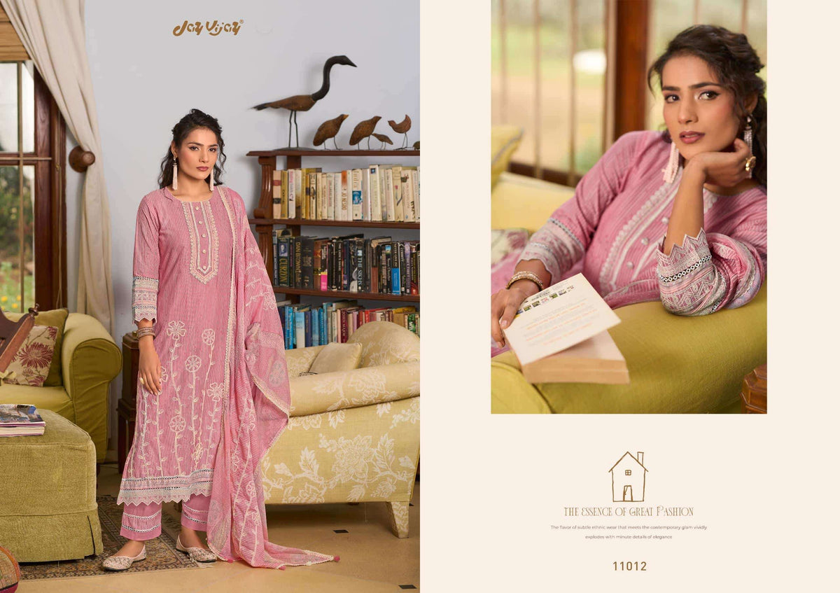 Jay Vijay Basera Mal Mal Cotton Embroidered Dress Material