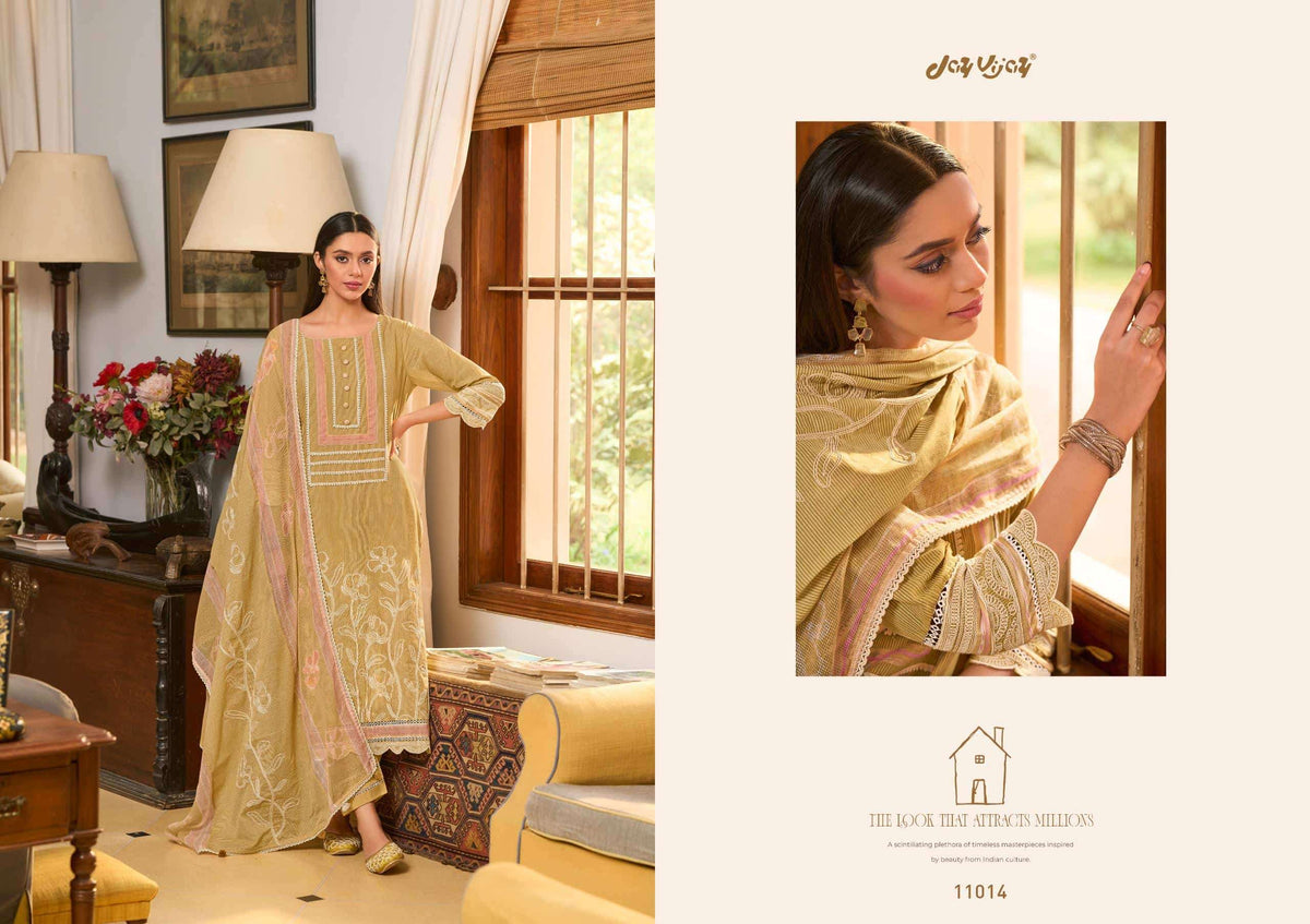 Jay Vijay Basera Mal Mal Cotton Embroidered Dress Material