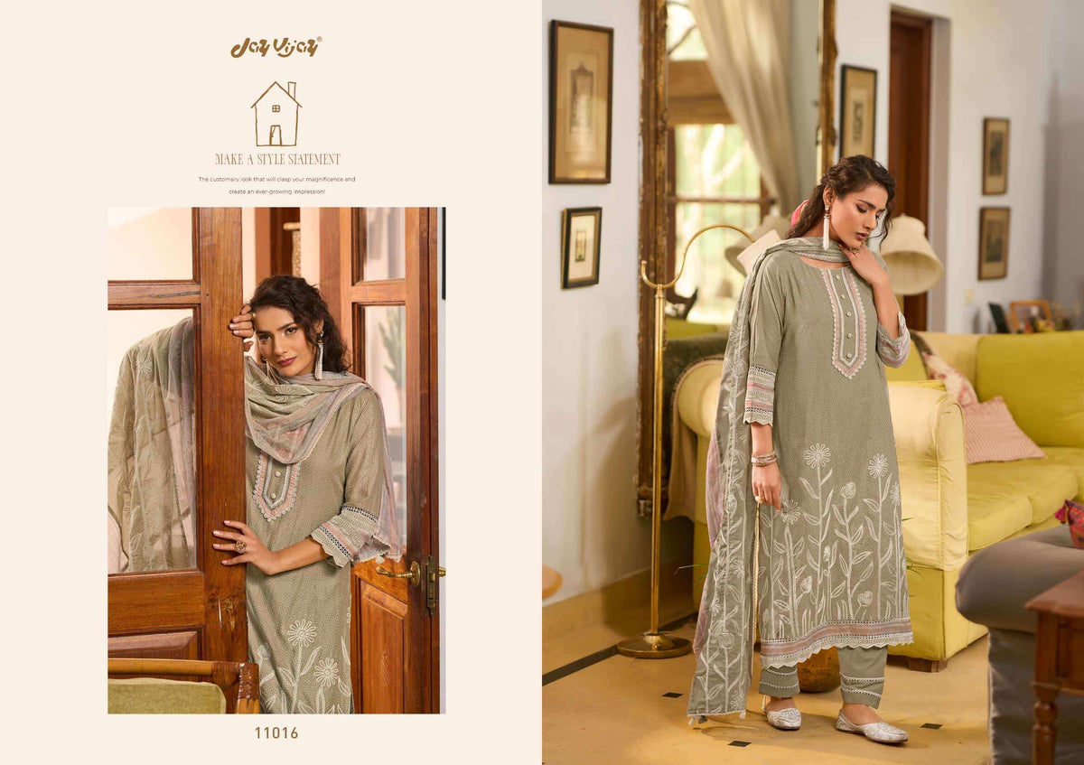 Jay Vijay Basera Mal Mal Cotton Embroidered Dress Material