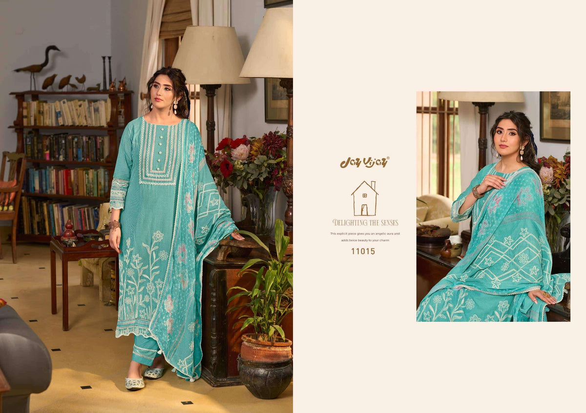 Jay Vijay Basera Mal Mal Cotton Embroidered Dress Material