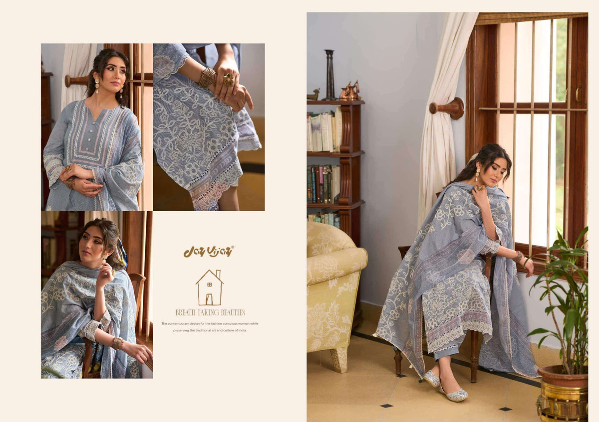 Jay Vijay Basera Mal Mal Cotton Embroidered Dress Material