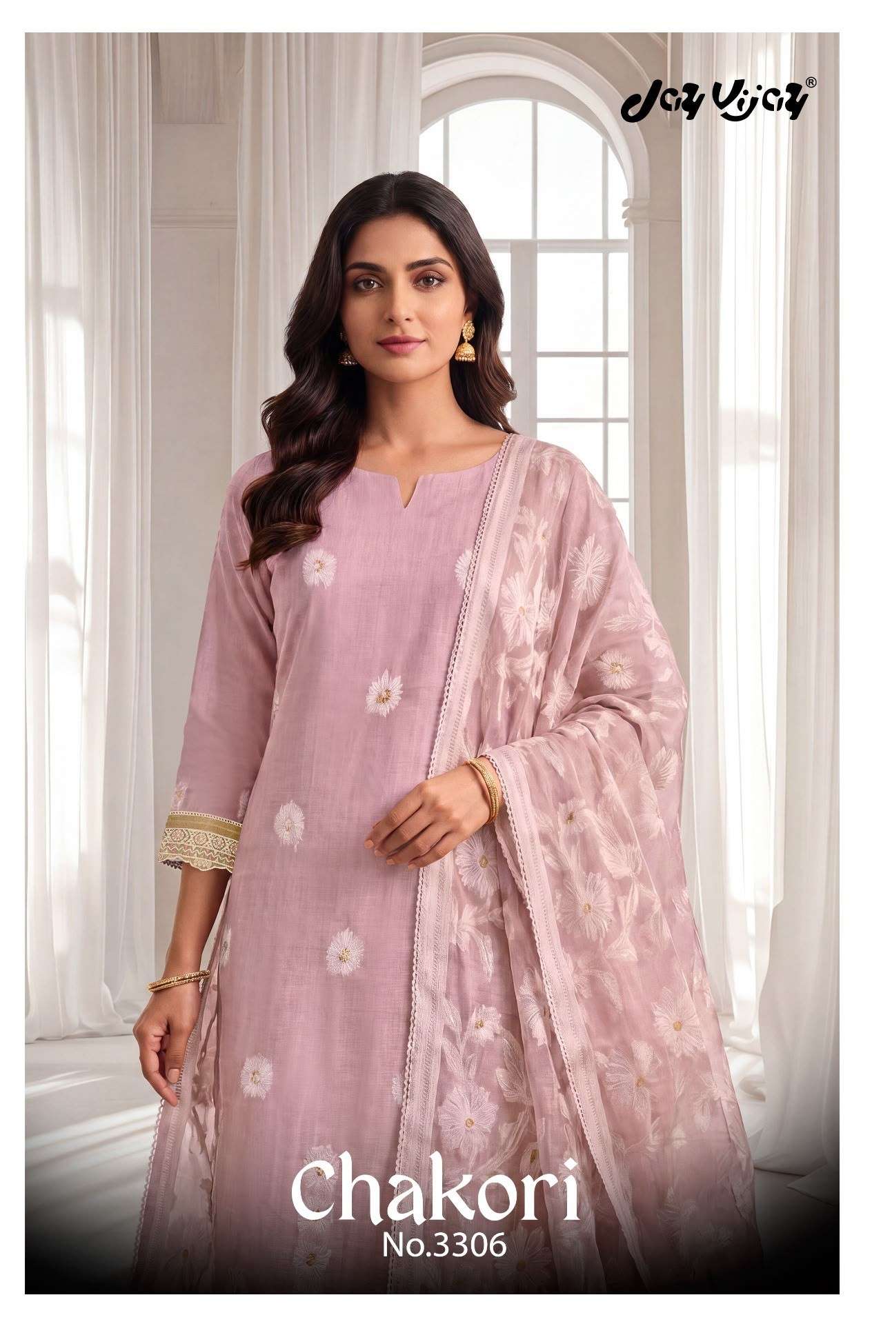 Jay Vijay Chakori 3306 Pure Mal Chanderi Embroidered Dress Material