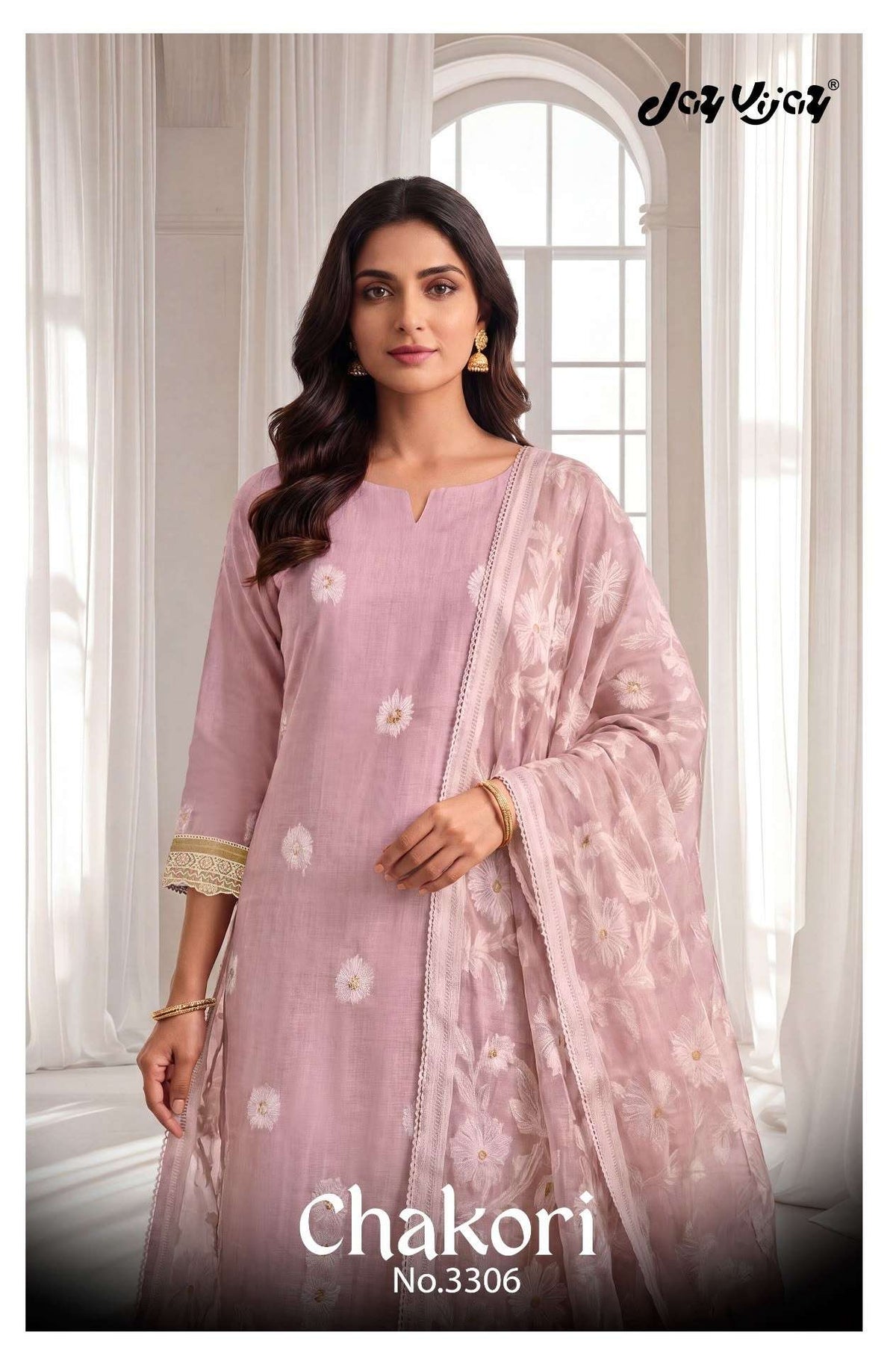 Jay Vijay Chakori 3306 Pure Mal Chanderi Embroidered Dress Material