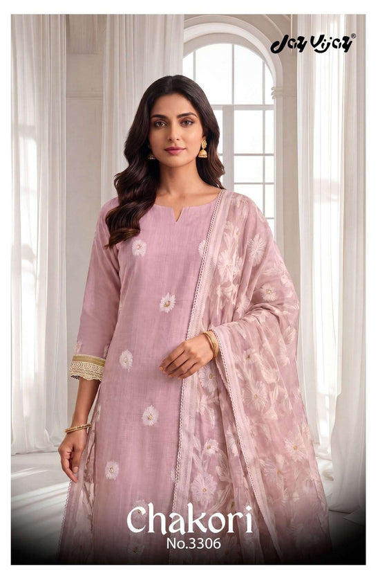 Jay Vijay Chakori 3306 Pure Mal Chanderi Embroidered Dress Material