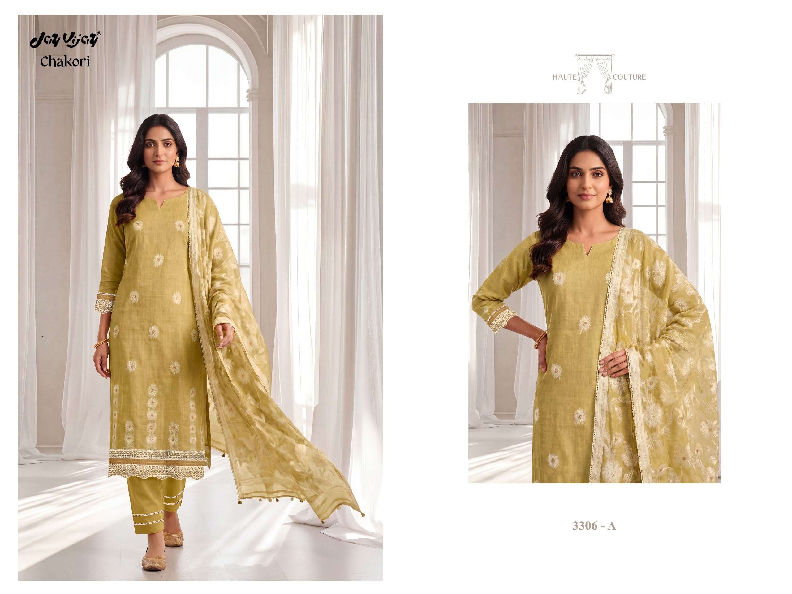 Jay Vijay Chakori 3306 Pure Mal Chanderi Embroidered Dress Material