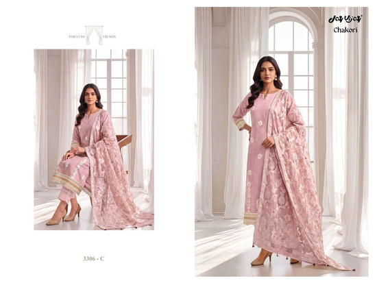 Jay Vijay Chakori 3306 Pure Mal Chanderi Embroidered Dress Material