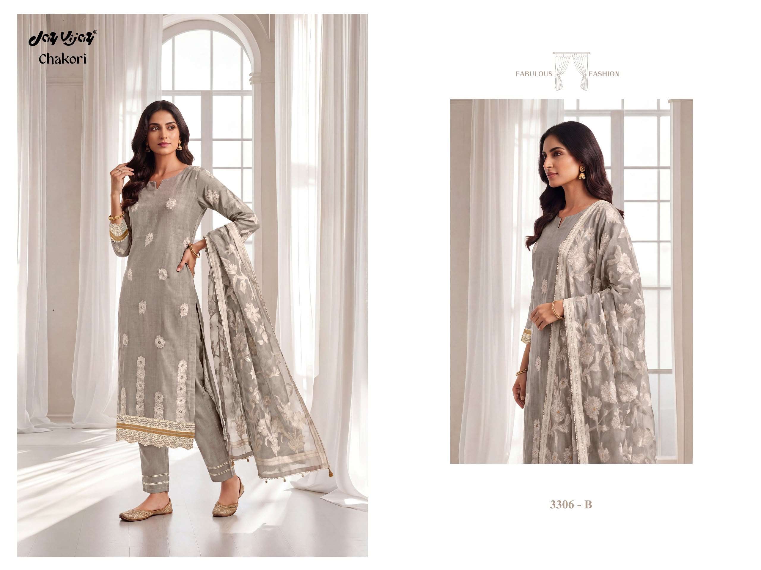 Jay Vijay Chakori 3306 Pure Mal Chanderi Embroidered Dress Material