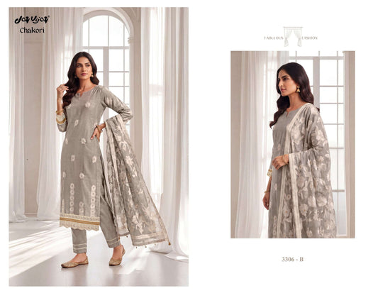 Jay Vijay Chakori 3306 Pure Mal Chanderi Embroidered Dress Material