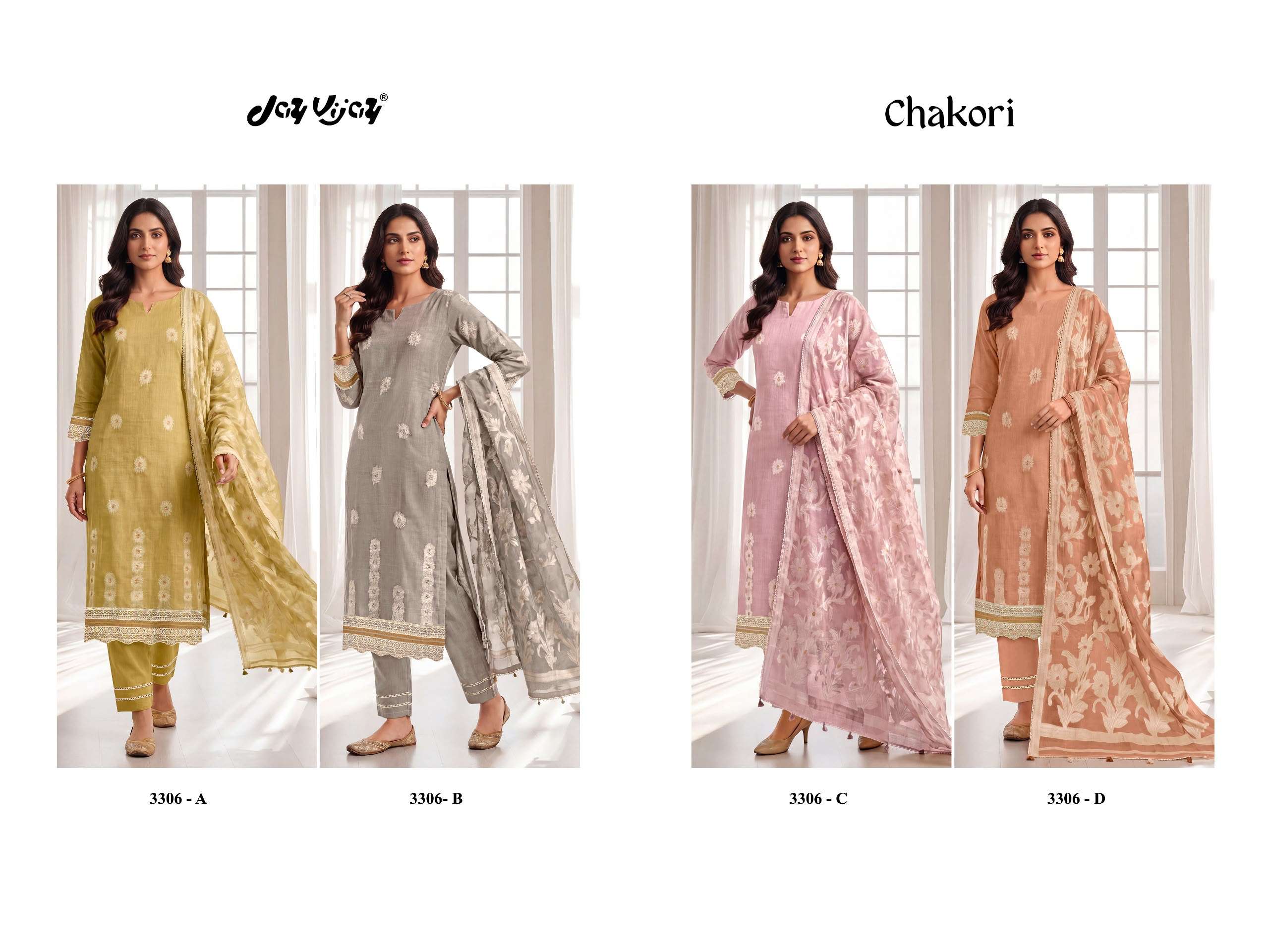 Jay Vijay Chakori 3306 Pure Mal Chanderi Embroidered Dress Material