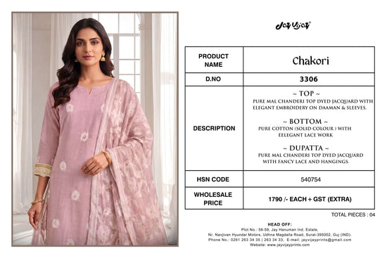 Jay Vijay Chakori 3306 Pure Mal Chanderi Embroidered Dress Material