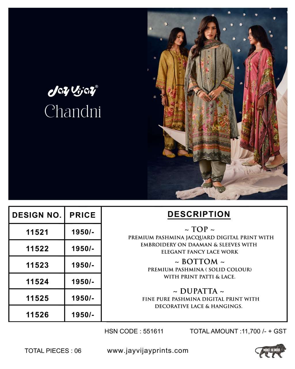 Jay Vijay Chandni Pashmina Jacquard Unstitched Dress Material
