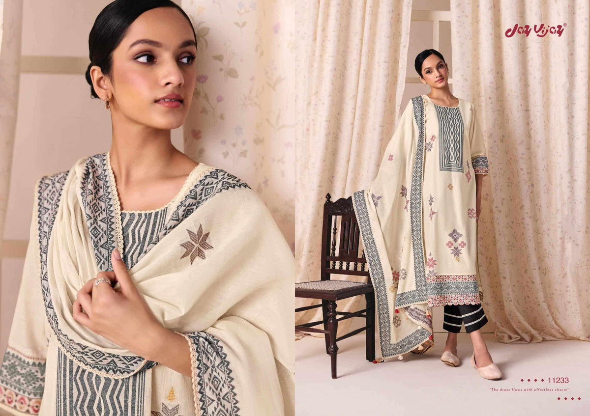 Jay Vijay Classic Vibes Cotton Jacquard Embroidered Dress Material