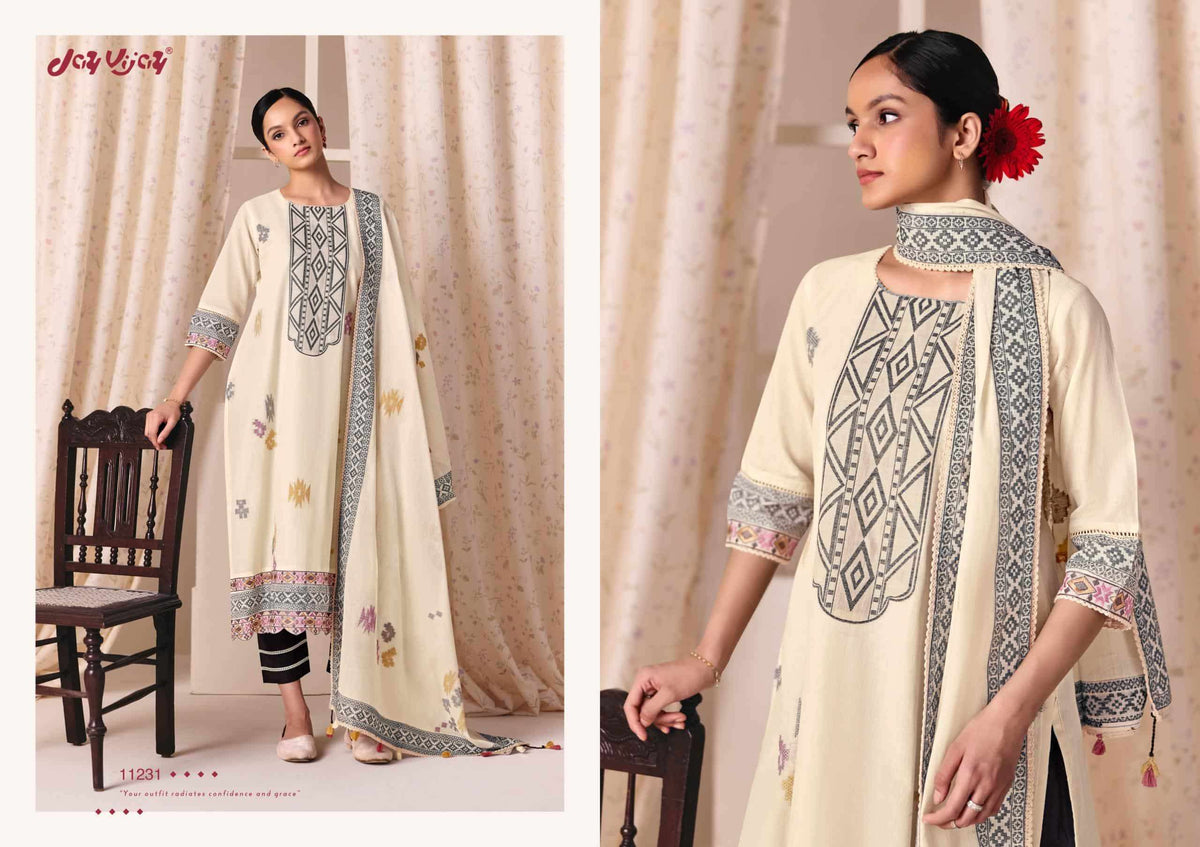 Jay Vijay Classic Vibes Cotton Jacquard Embroidered Dress Material