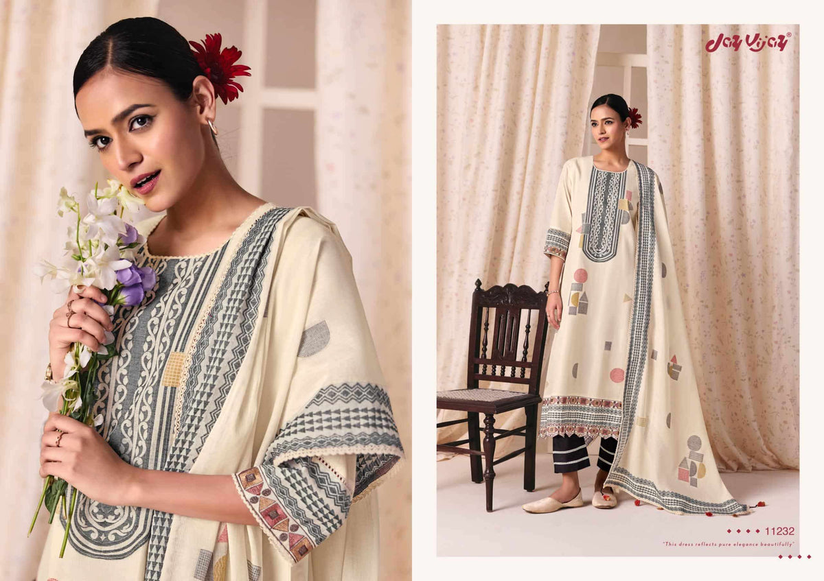 Jay Vijay Classic Vibes Cotton Jacquard Embroidered Dress Material