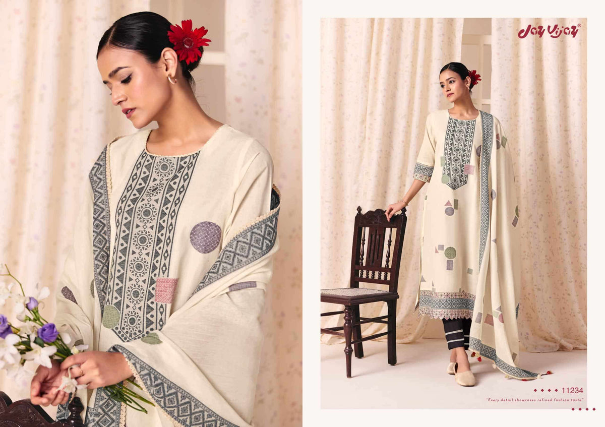 Jay Vijay Classic Vibes Cotton Jacquard Embroidered Dress Material