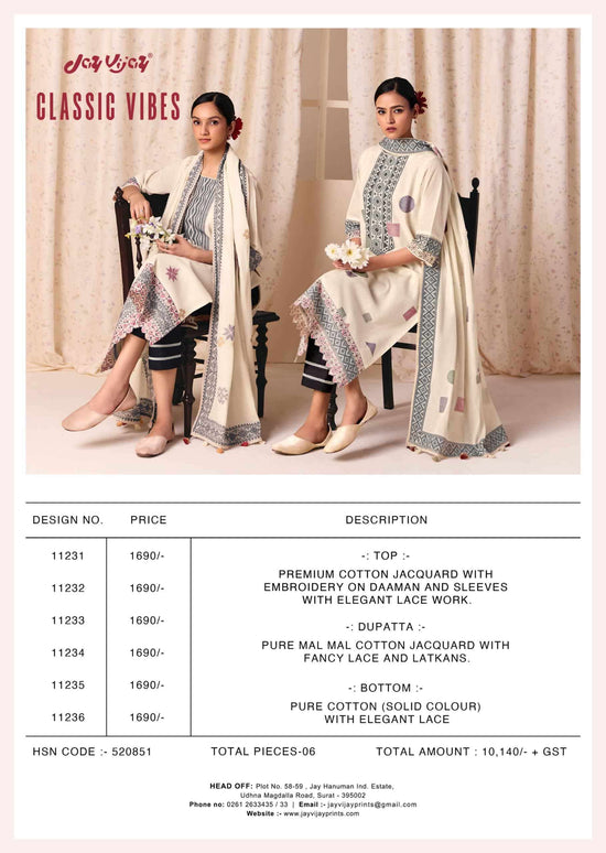 Jay Vijay Classic Vibes Cotton Jacquard Embroidered Dress Material